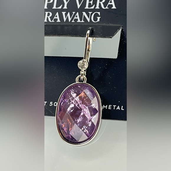 SIMPLY VERA WANG Silver Tone Simulated Purple Stone Leverback Drop Earrings  NWT - Picture 7 of 9